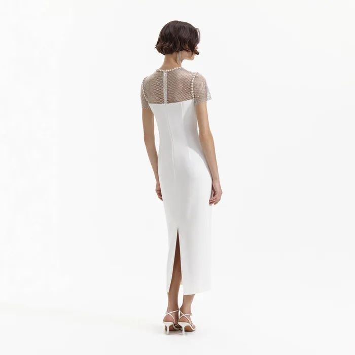 Self Portrait Dresses Women White Diamante Crepe Midi Dress White
