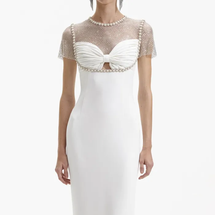 Self Portrait Dresses Women White Diamante Crepe Midi Dress White
