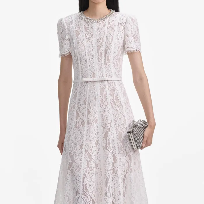 Self Portrait Dresses Women White Sequin Lace Midi Dress