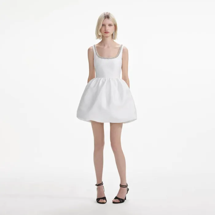 Self Portrait Dresses Women White Taffeta Diamante Mini Dress