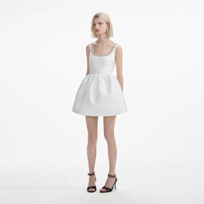 Self Portrait Dresses Women White Taffeta Diamante Mini Dress