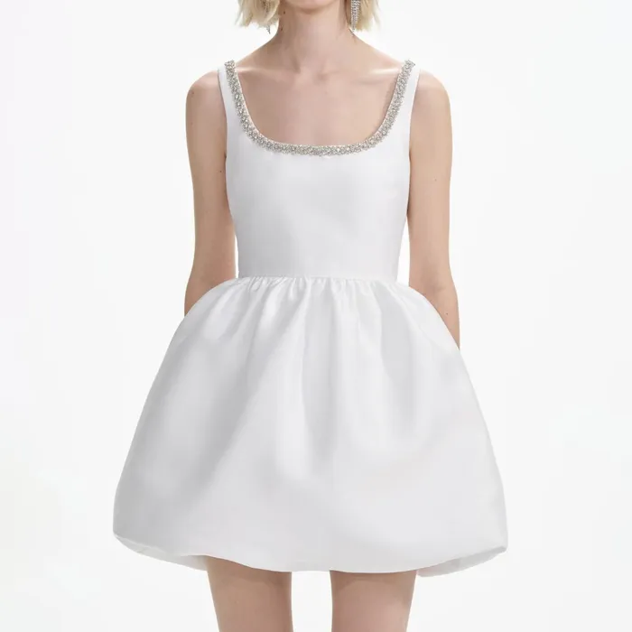 Self Portrait Dresses Women White Taffeta Diamante Mini Dress