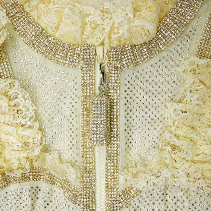 Self Portrait Dresses Women Yellow Rhinestone Mesh Ruffle Mini Dress Yellow