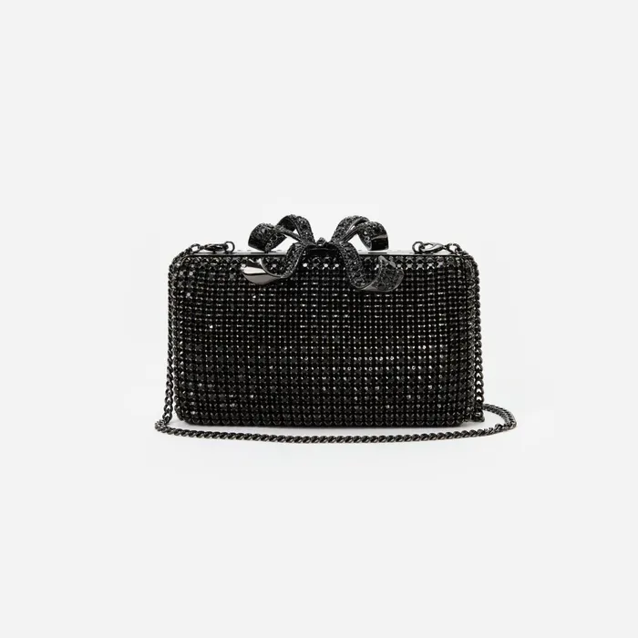 Self Portrait Handbags Women Black Crystal Box Clutch
