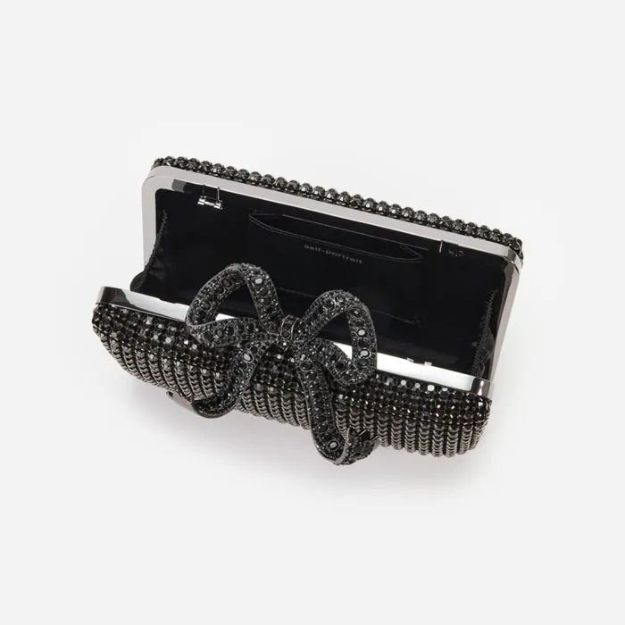 Self Portrait Handbags Women Black Crystal Box Clutch