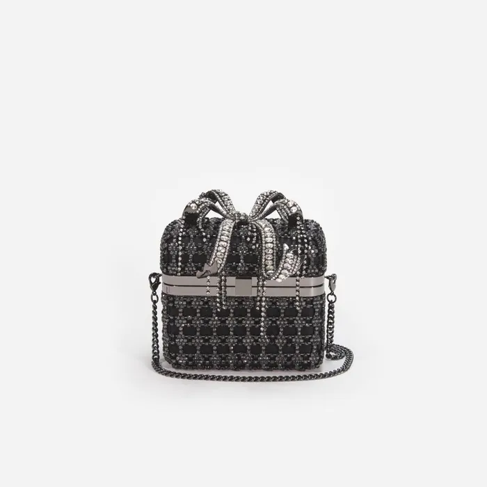 Self Portrait Handbags Women Black Crystal Vanity Case