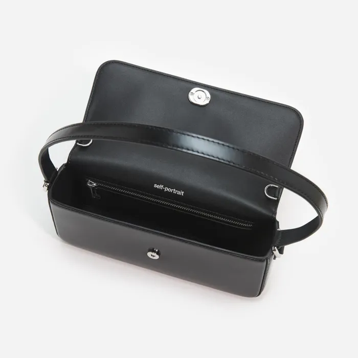 Self Portrait Handbags Women Black Leather Baguette Bag Black