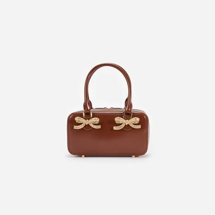 Self Portrait Handbags Women Brown Leather Mini Tote Bag