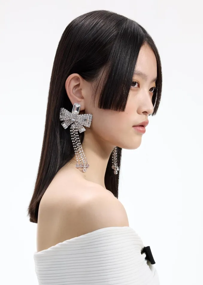 Self Portrait Jewellery Women Crystal Bow Droplet Earrings