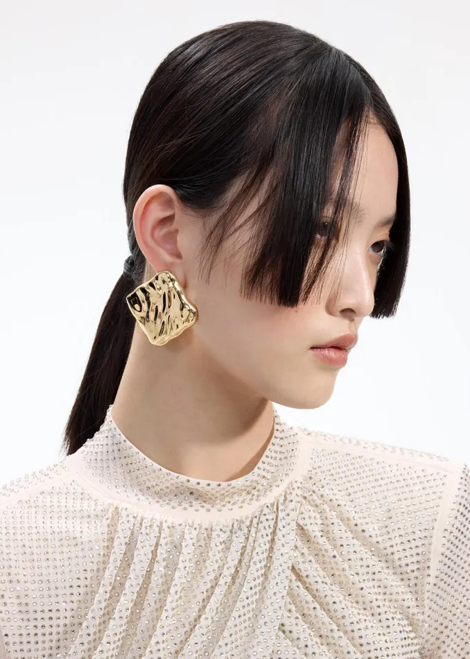 Self Portrait Jewellery Women Textured Gold Square Earrings