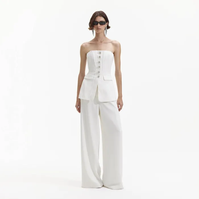 Self Portrait Jumpsuits Women White Bandeau Crepe Jumpsuit