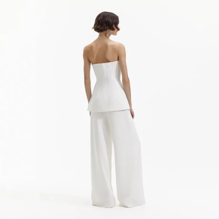 Self Portrait Jumpsuits Women White Bandeau Crepe Jumpsuit