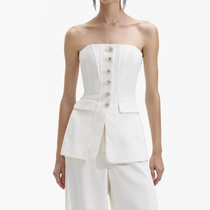 Self Portrait Jumpsuits Women White Bandeau Crepe Jumpsuit