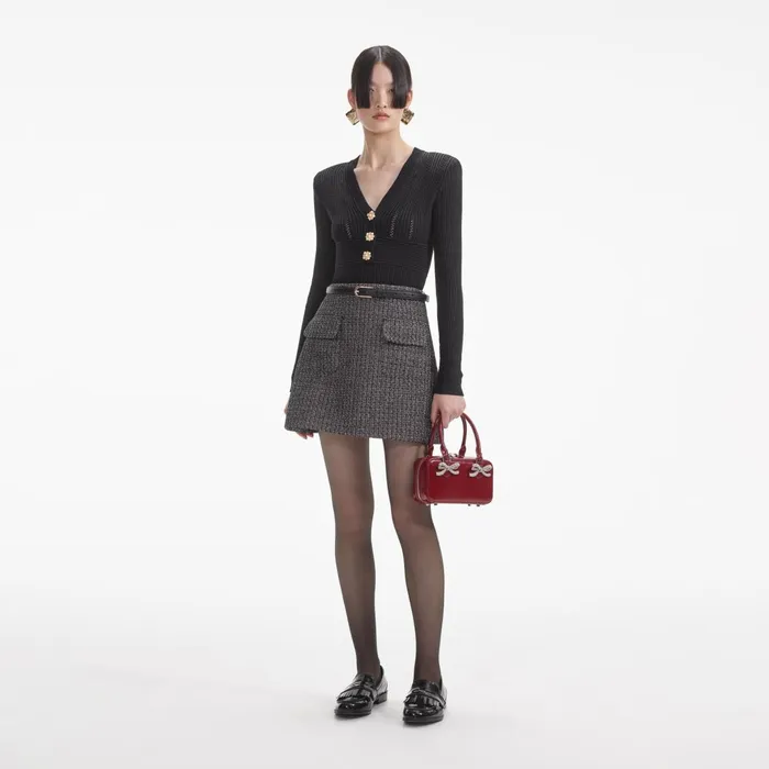 Self Portrait Knitwear Women Black Pointelle Knit Top