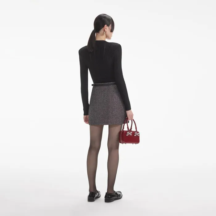 Self Portrait Knitwear Women Black Pointelle Knit Top