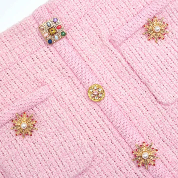Self Portrait Knitwear Women Pink Jewel Button Knit Mini Skirt