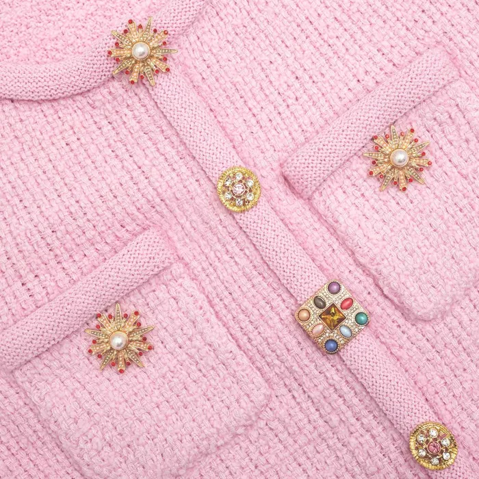 Self Portrait Knitwear Women Pink Jewel Button Knit Top