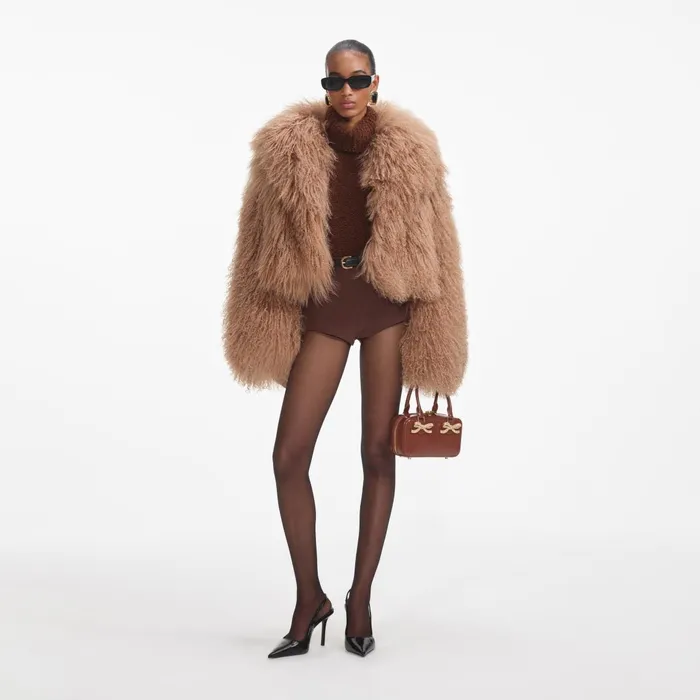 Self Portrait Outerwear Women Brown Shearling Jacket