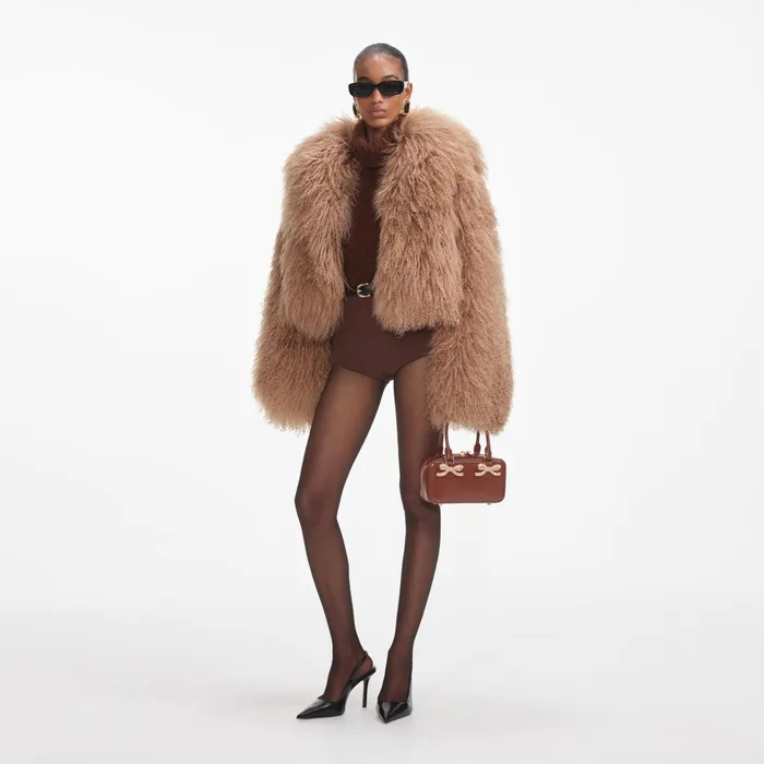 Self Portrait Outerwear Women Brown Shearling Jacket