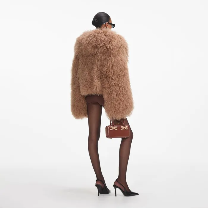 Self Portrait Outerwear Women Brown Shearling Jacket