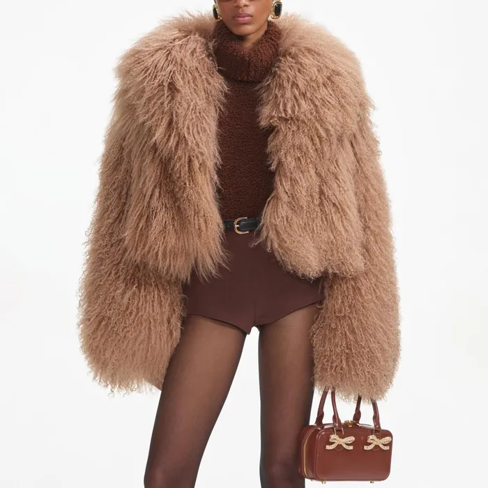 Self Portrait Outerwear Women Brown Shearling Jacket