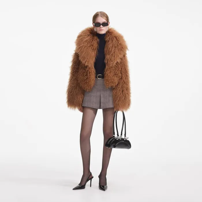Self Portrait Outerwear Women Brown Shearling Jacket