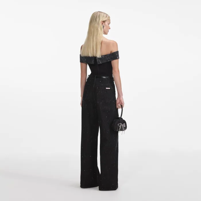 Self Portrait Tops Women Black Crepe Bow Top