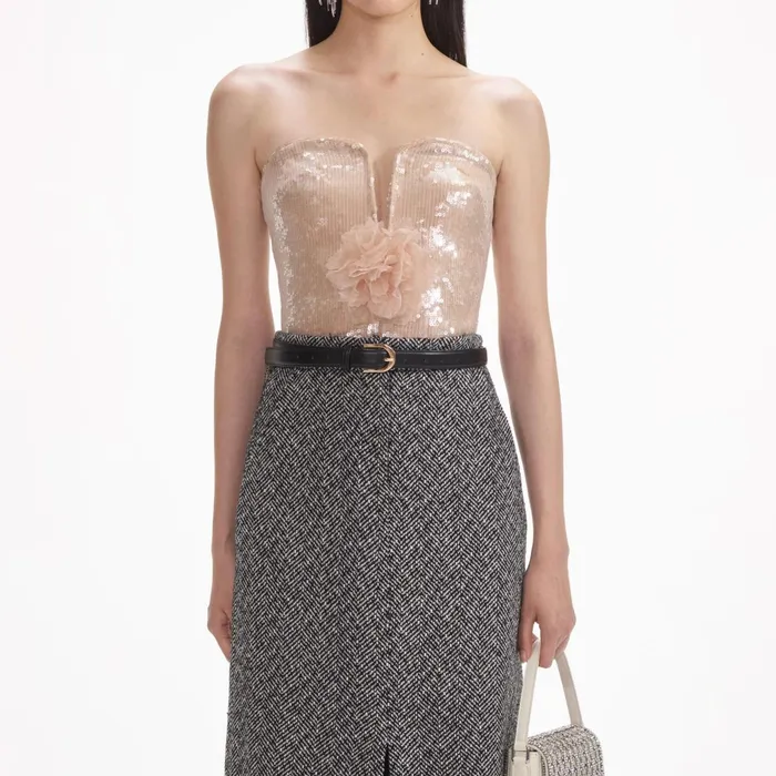 Self Portrait Tops Women Champagne Sequin Top