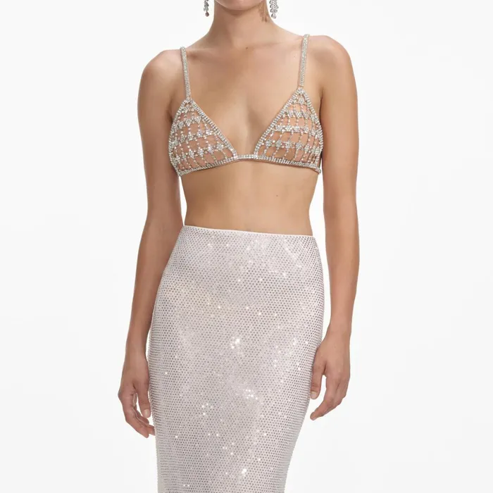 Self Portrait Tops Women Silver Chainmail Bralette