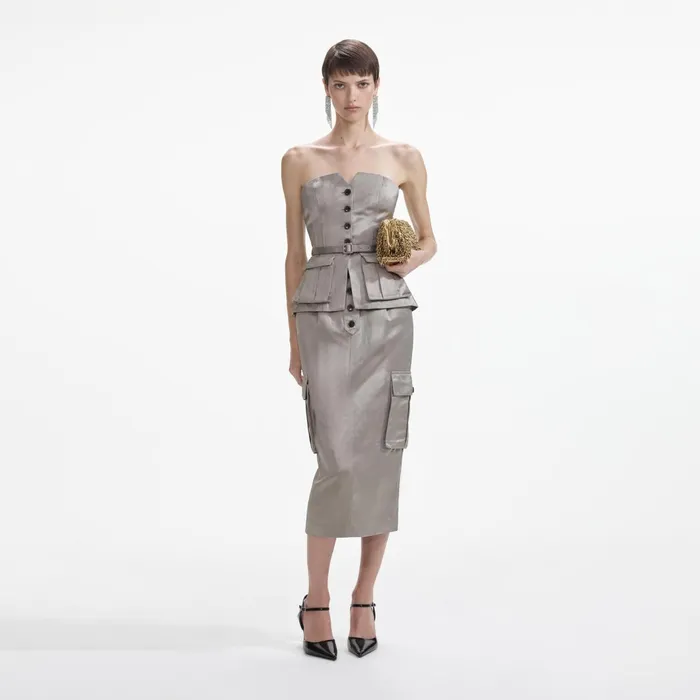 Self Portrait Tops Women Taupe Satin Corset Top