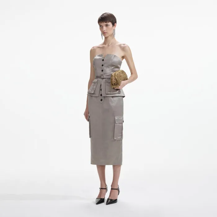Self Portrait Tops Women Taupe Satin Corset Top