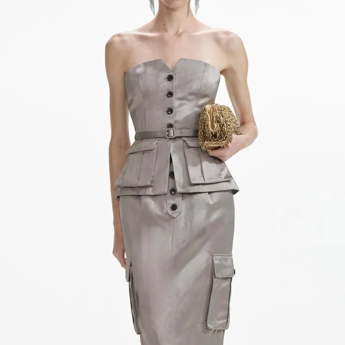 Self Portrait Tops Women Taupe Satin Corset Top