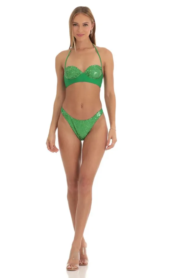 Sequin Bikini Set Green Women LUCY IN THE SKY Swimwear Sequin Bikini Set Green Women LUCY IN THE SKY Swimwear