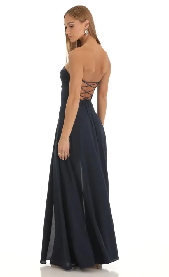 Sequin Bust Crepe Maxi Dress Dark Blue Women LUCY IN THE SKY Maxi Dresses Sequin Bust Crepe Maxi Dress Dark Blue Women LUCY IN THE SKY Maxi Dresses