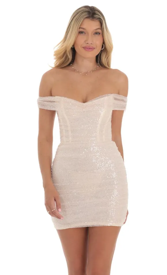 Sequin Corset Dress Cream Women LUCY IN THE SKY Mini Dresses