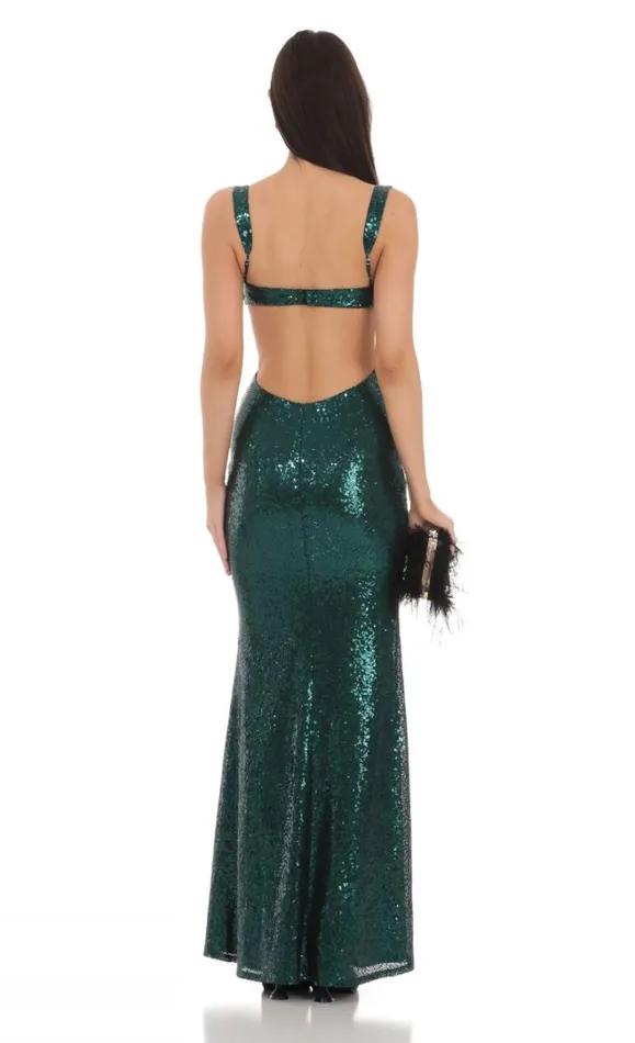 Sequin Cutout Maxi Dress Green Women LUCY IN THE SKY Maxi Dresses Sequin Cutout Maxi Dress Green Women LUCY IN THE SKY Maxi Dresses