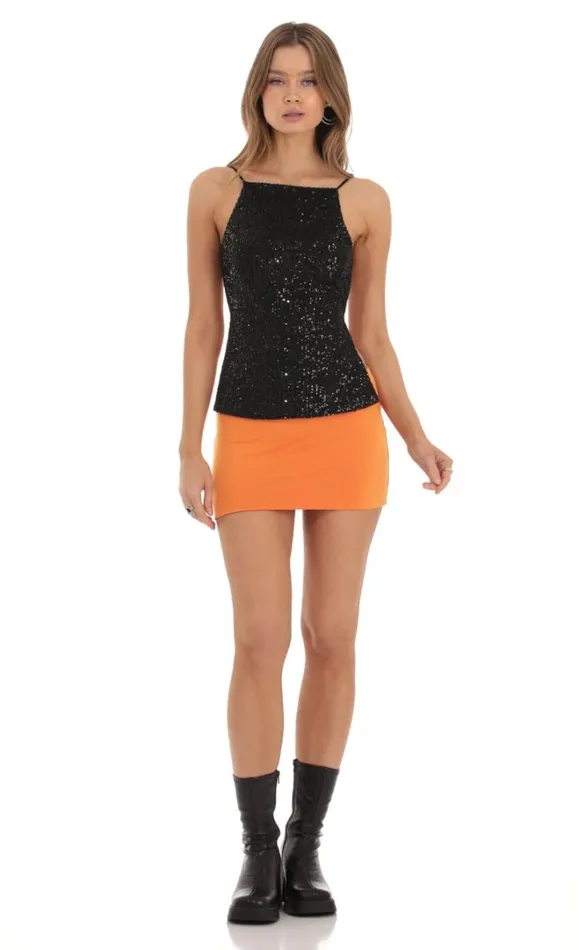 Sequin Open Back Top Black Women LUCY IN THE SKY Tops Sequin Open Back Top Black Women LUCY IN THE SKY Tops