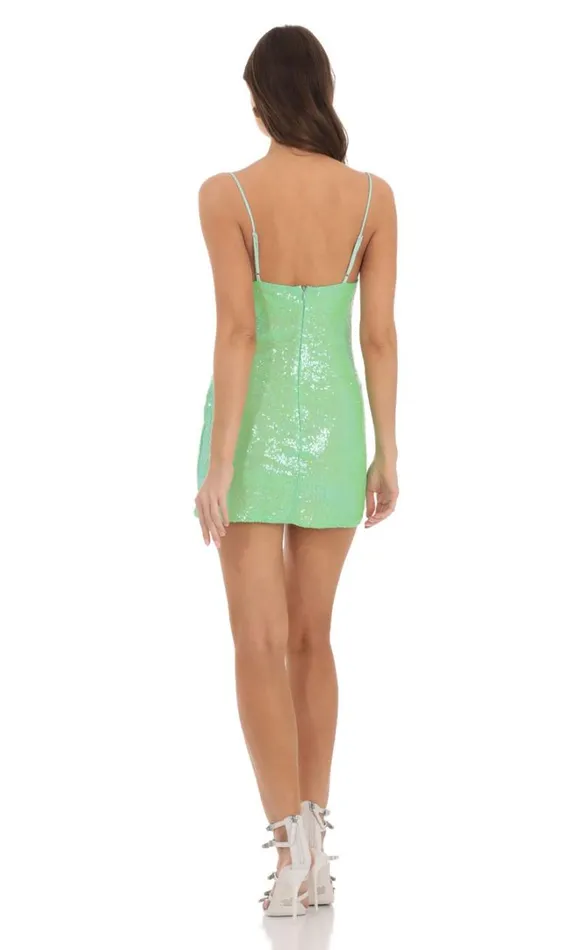 Sequin Slip Dress Green Women LUCY IN THE SKY Mini Dresses Sequin Slip Dress Green Women LUCY IN THE SKY Mini Dresses