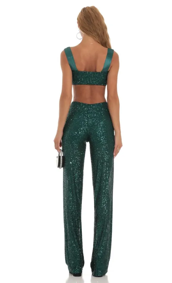 Sequin Two Piece Set Green Women LUCY IN THE SKY Pants Sequin Two Piece Set Green Women LUCY IN THE SKY Pants