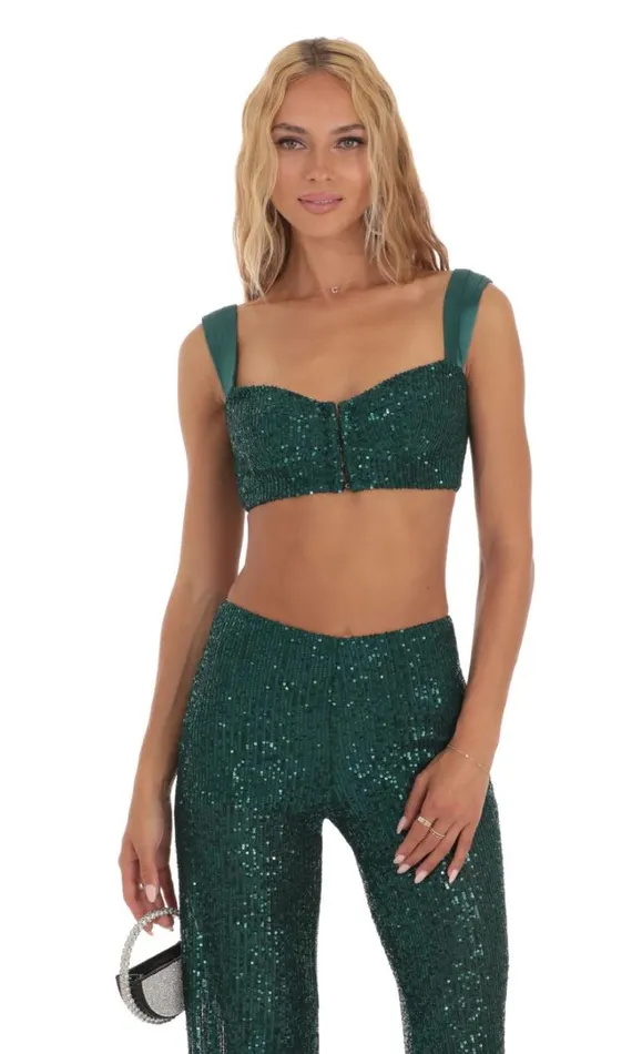 Sequin Two Piece Set Green Women LUCY IN THE SKY Pants Sequin Two Piece Set Green Women LUCY IN THE SKY Pants