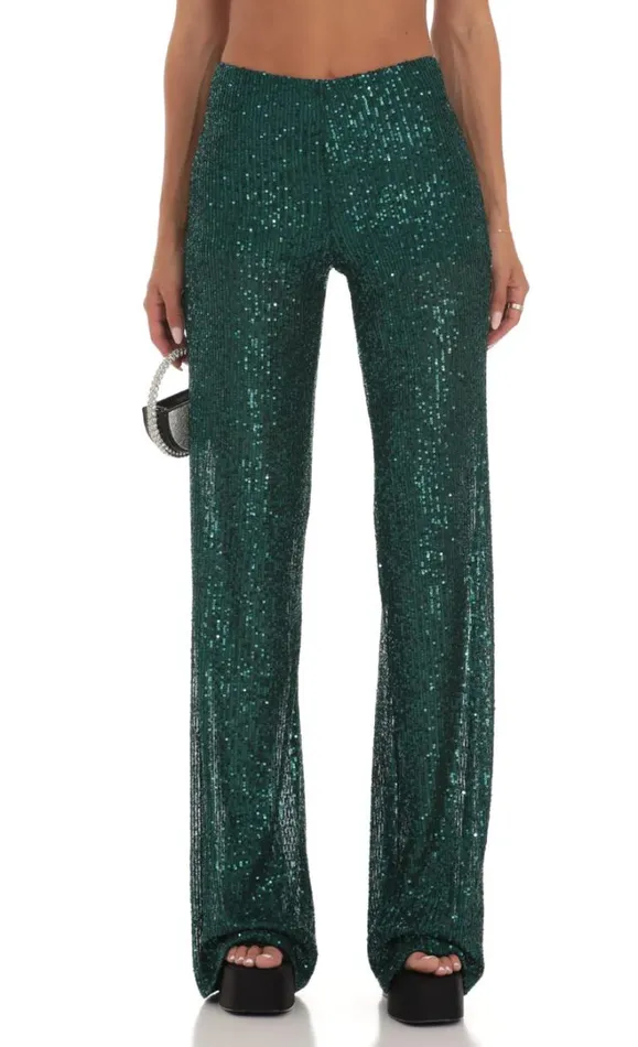 Sequin Two Piece Set Green Women LUCY IN THE SKY Pants Sequin Two Piece Set Green Women LUCY IN THE SKY Pants