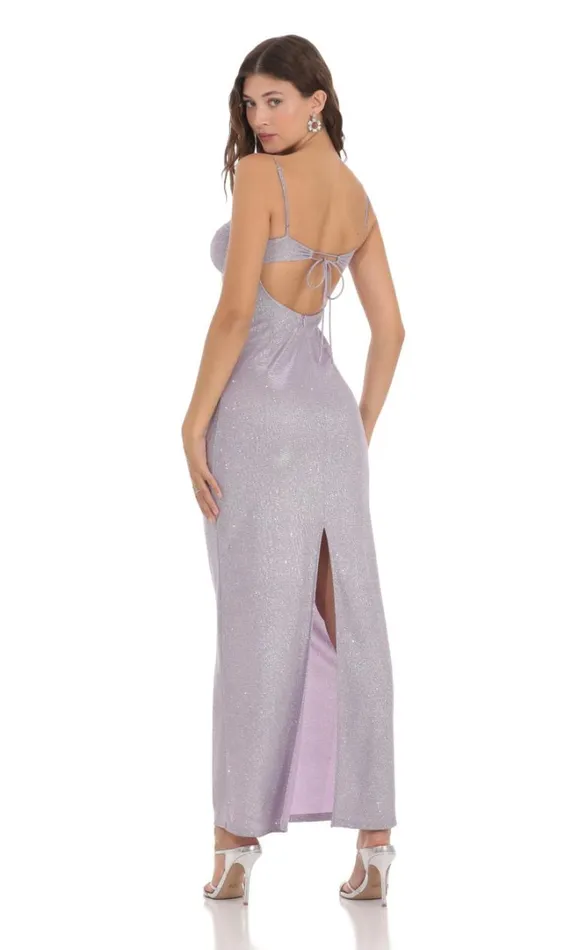 Shimmer Back Slit Bodycon Dress Lavender Women LUCY IN THE SKY Maxi Dresses