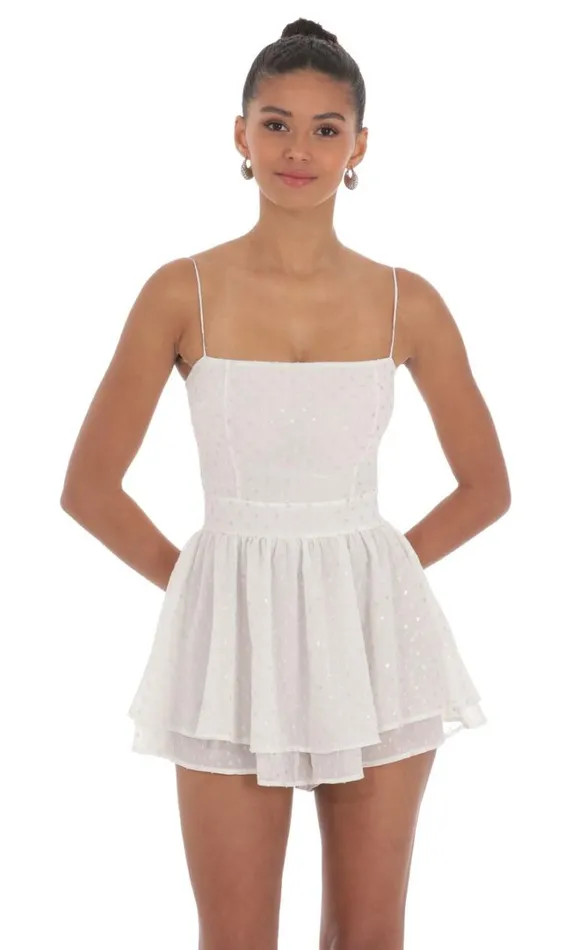 Shimmer Dotted Double Ruffle Romper White Women LUCY IN THE SKY Rompers