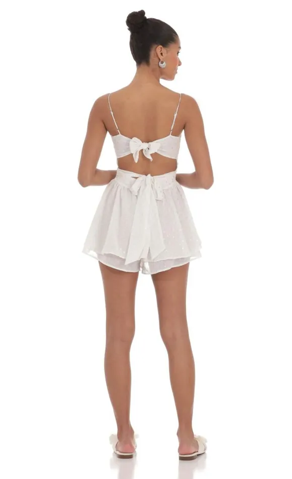 Shimmer Dotted Double Ruffle Romper White Women LUCY IN THE SKY Rompers Shimmer Dotted Double Ruffle Romper White Women LUCY IN THE SKY Rompers