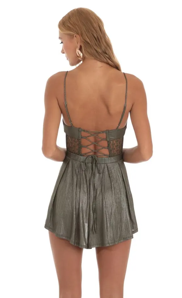 Shimmer Embroidered Corset Romper Olive Green Women LUCY IN THE SKY Rompers Shimmer Embroidered Corset Romper Olive Green Women LUCY IN THE SKY Rompers
