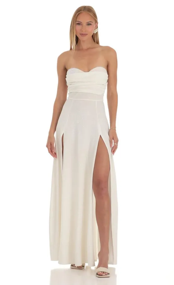 Shimmer Sequin Velvet Maxi Dress White Women LUCY IN THE SKY Maxi Dresses
