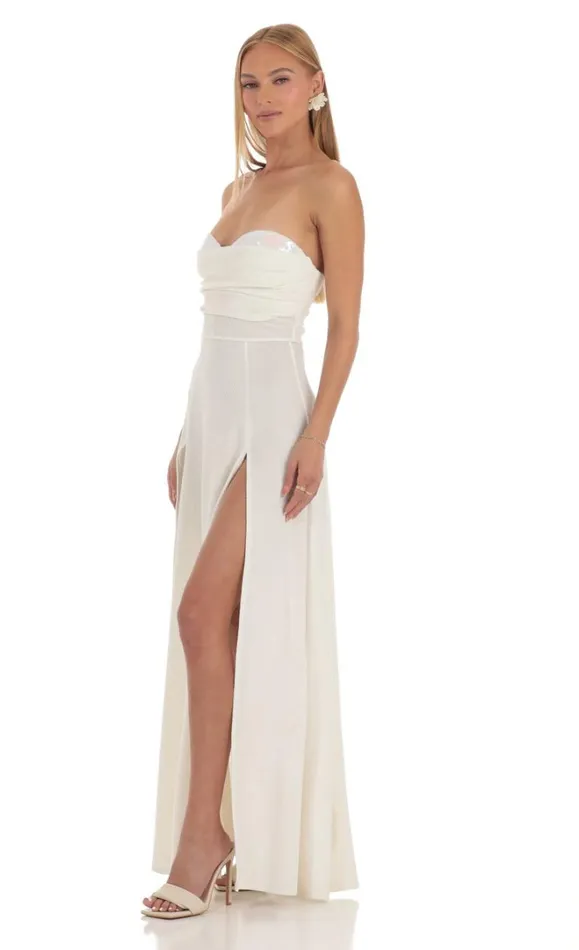 Shimmer Sequin Velvet Maxi Dress White Women LUCY IN THE SKY Maxi Dresses Shimmer Sequin Velvet Maxi Dress White Women LUCY IN THE SKY Maxi Dresses
