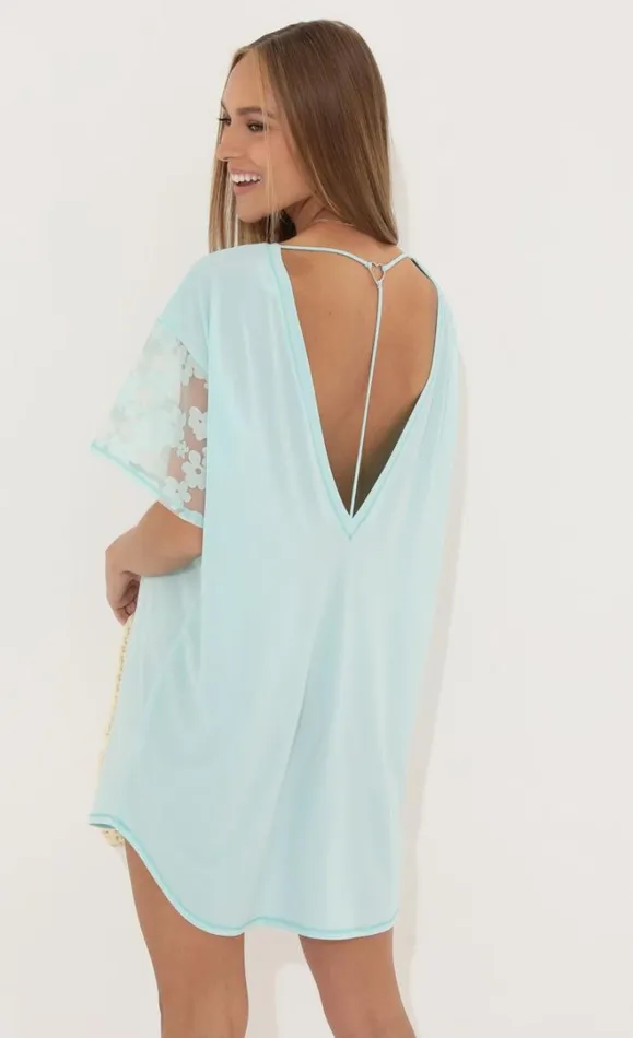 Shirt Dress Teal Flowers Women LUCY IN THE SKY Mini Dresses