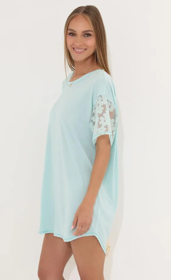 Shirt Dress Teal Flowers Women LUCY IN THE SKY Mini Dresses