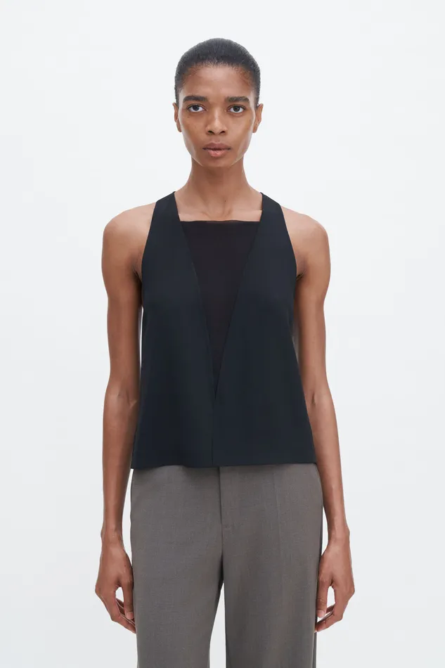 Shirts and Blouses filippak Women Contrast VNeck Tank Black